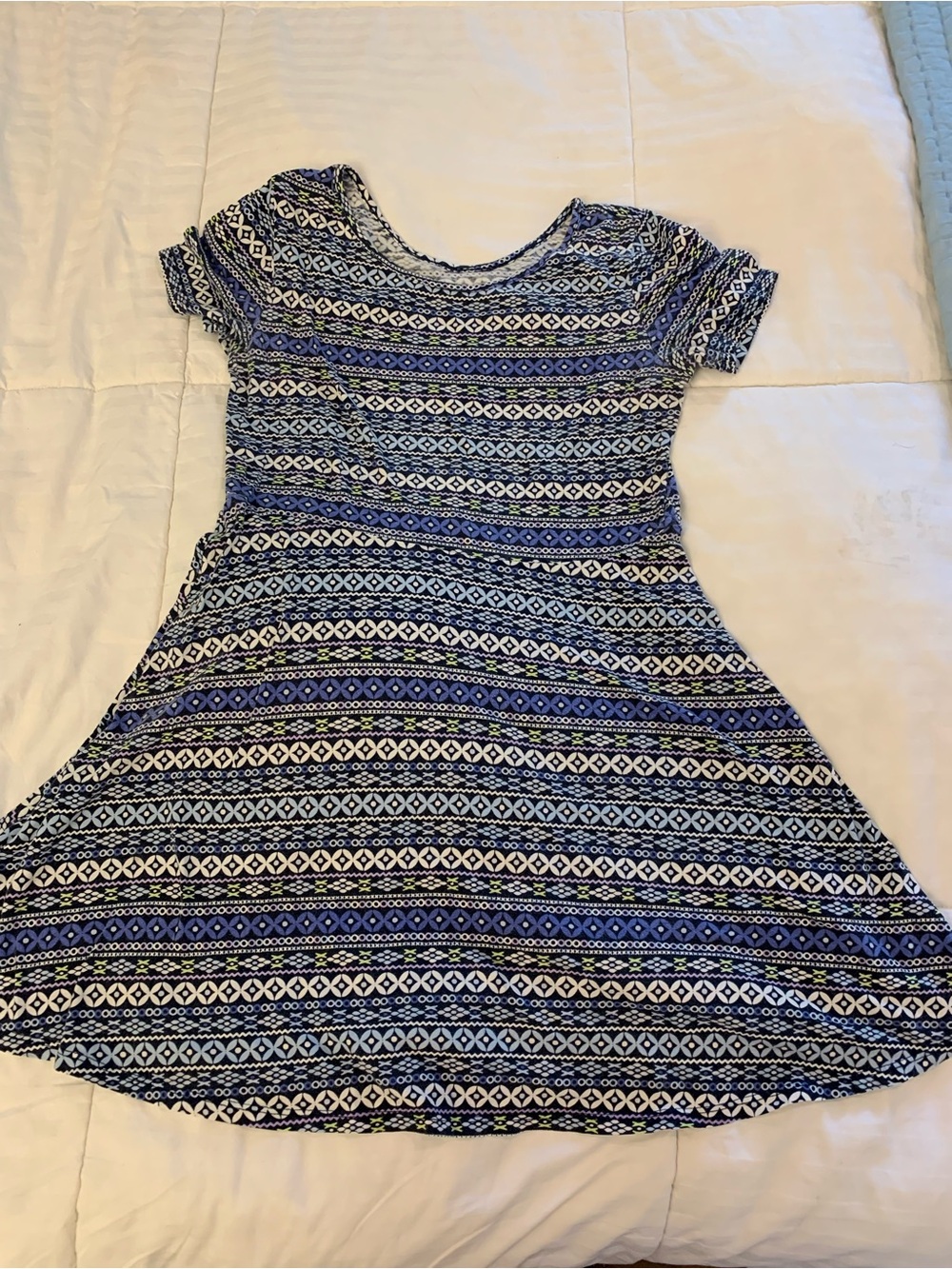 The Children’s Place Blue Patterned Skater 100% Cotton Dress 10/12